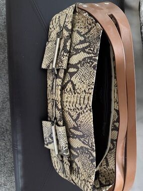 Snake-Print Shoulder Bag with Tan Strap